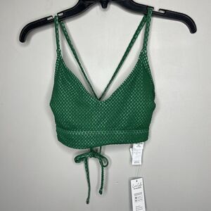 CUPSHE Bikini Top Womens Medium Green Textured Crossback NEW Corset Tie